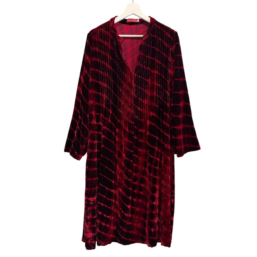 Bianco Levrin Red Silk Velvet Tie Dye Tunic Dress Art to Wear Boho Relaxed XS